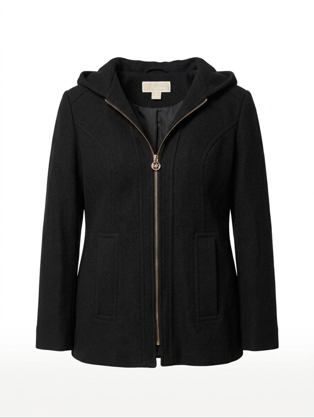 MICHAEL KORS Black Hooded Wool Blend Peacoat Size Medium